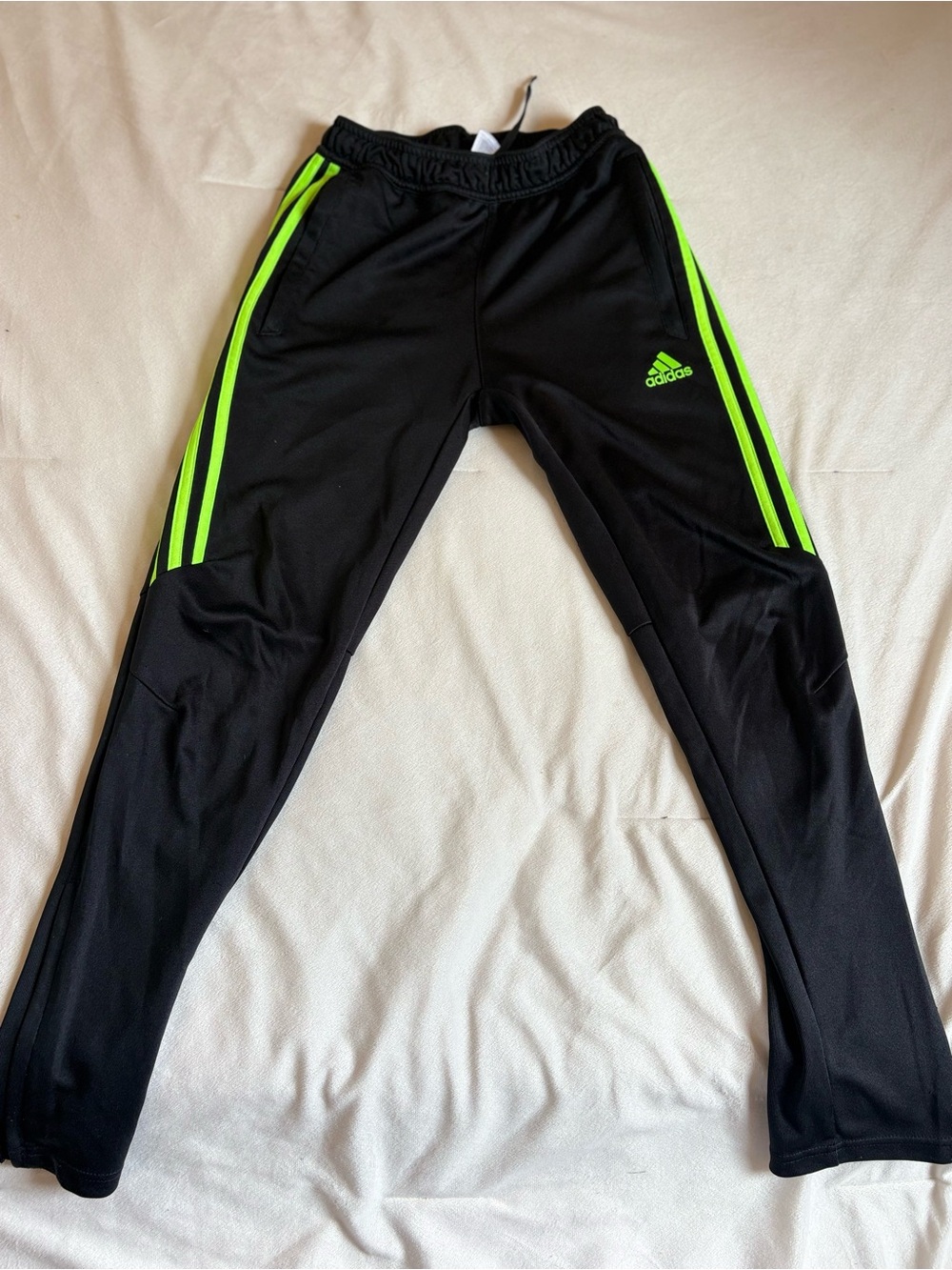 adidas Kids Black Joggers with Neon Green Stripe Accents
